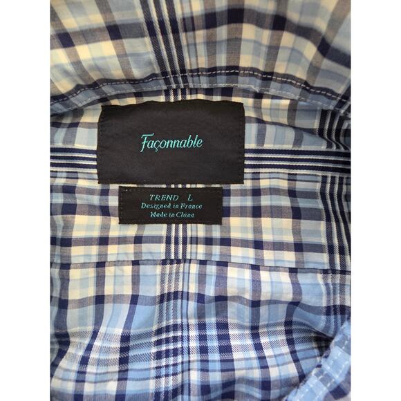 Façonnable Trend Plaid Shirt Men's L 100% Cotton Blue Check Button Down Casual - Picture 4 of 7